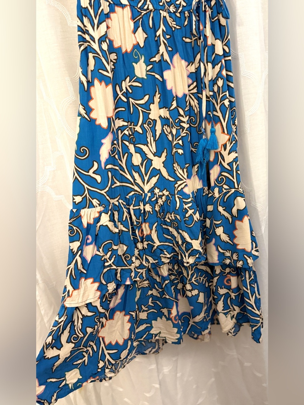 Knox Rose Blue Floral Wrap Dress Boho Ruffle Tie Waist Midi Dress Size Medium - Picture 7 of 16